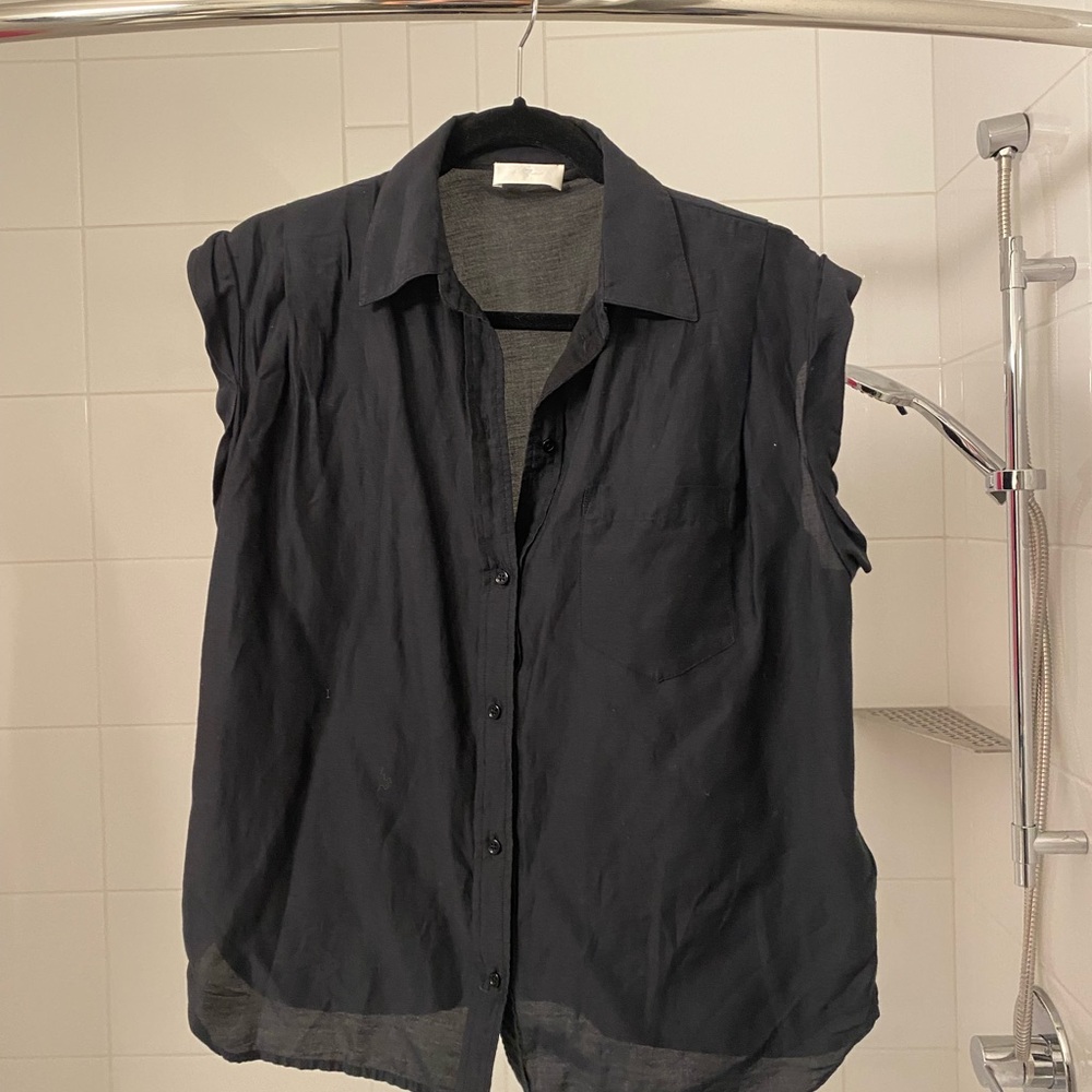 Black Sleeveless Button-Up Shirt